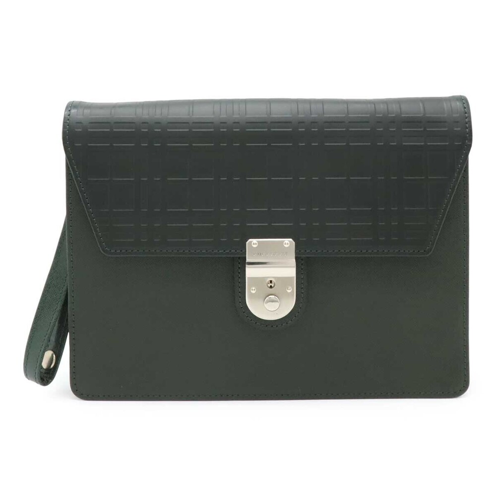 Burberry London Crocodile check clutch bag green leather silver